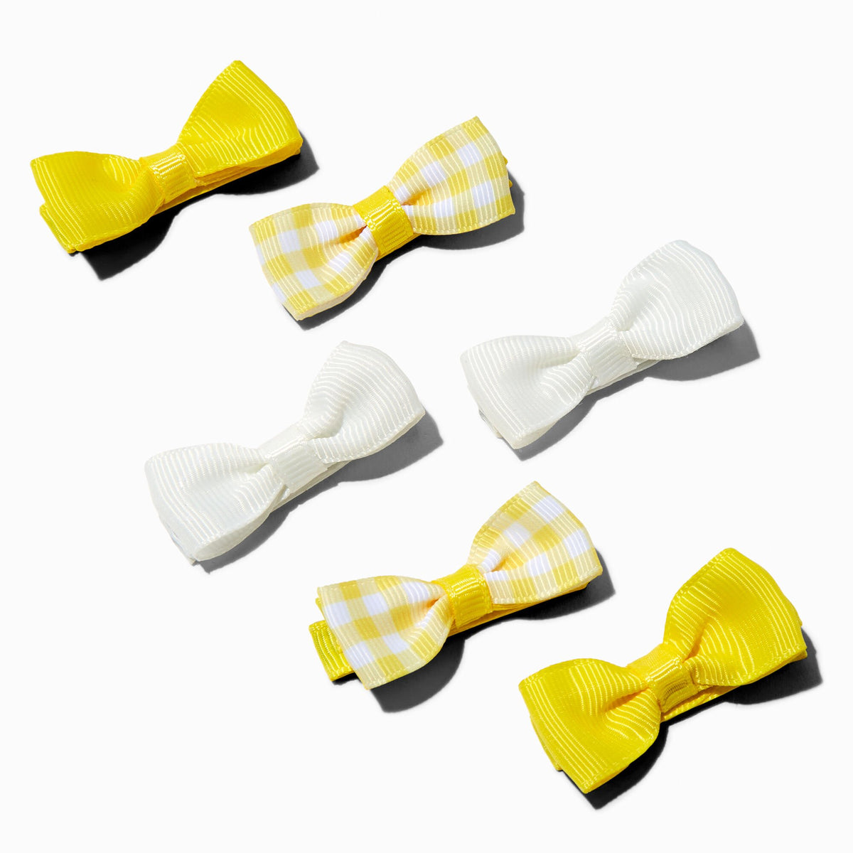 Claire's Club Gingham Hair Bow Clips - 6 Pack | Yellow